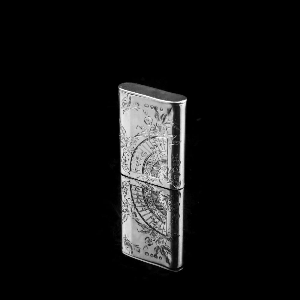Antique Victorian English Solid Silver Vesta Case with Aesthetic Style Engravings - Sampson Mordan & Co 1889 View VIII