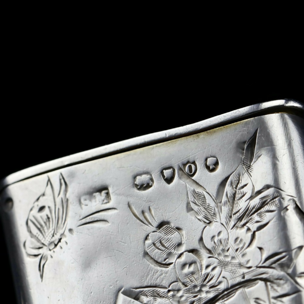 Antique Victorian English Solid Silver Vesta Case with Aesthetic Style Engravings - Sampson Mordan & Co 1889 View X