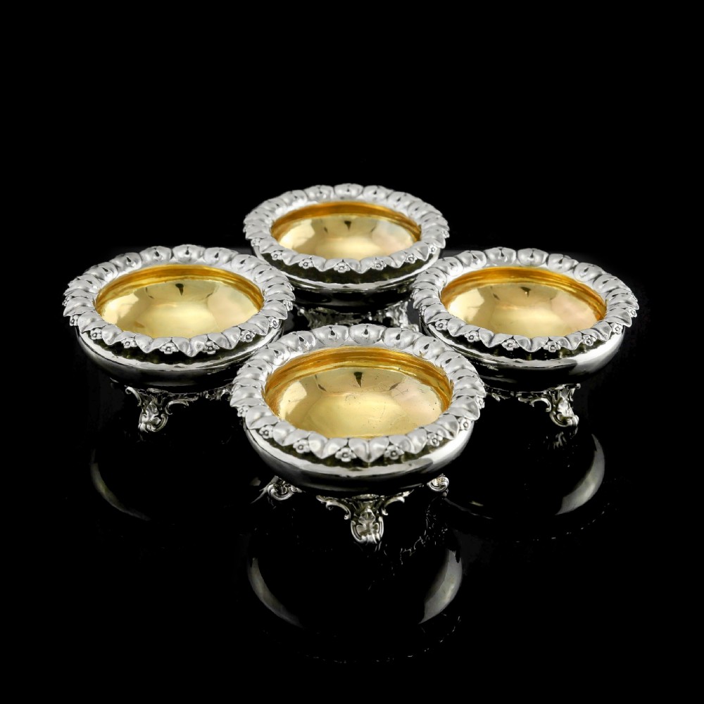 A Magnificent Set of 4 Georgian Solid Silver Salt Cellars - Barnard 1837