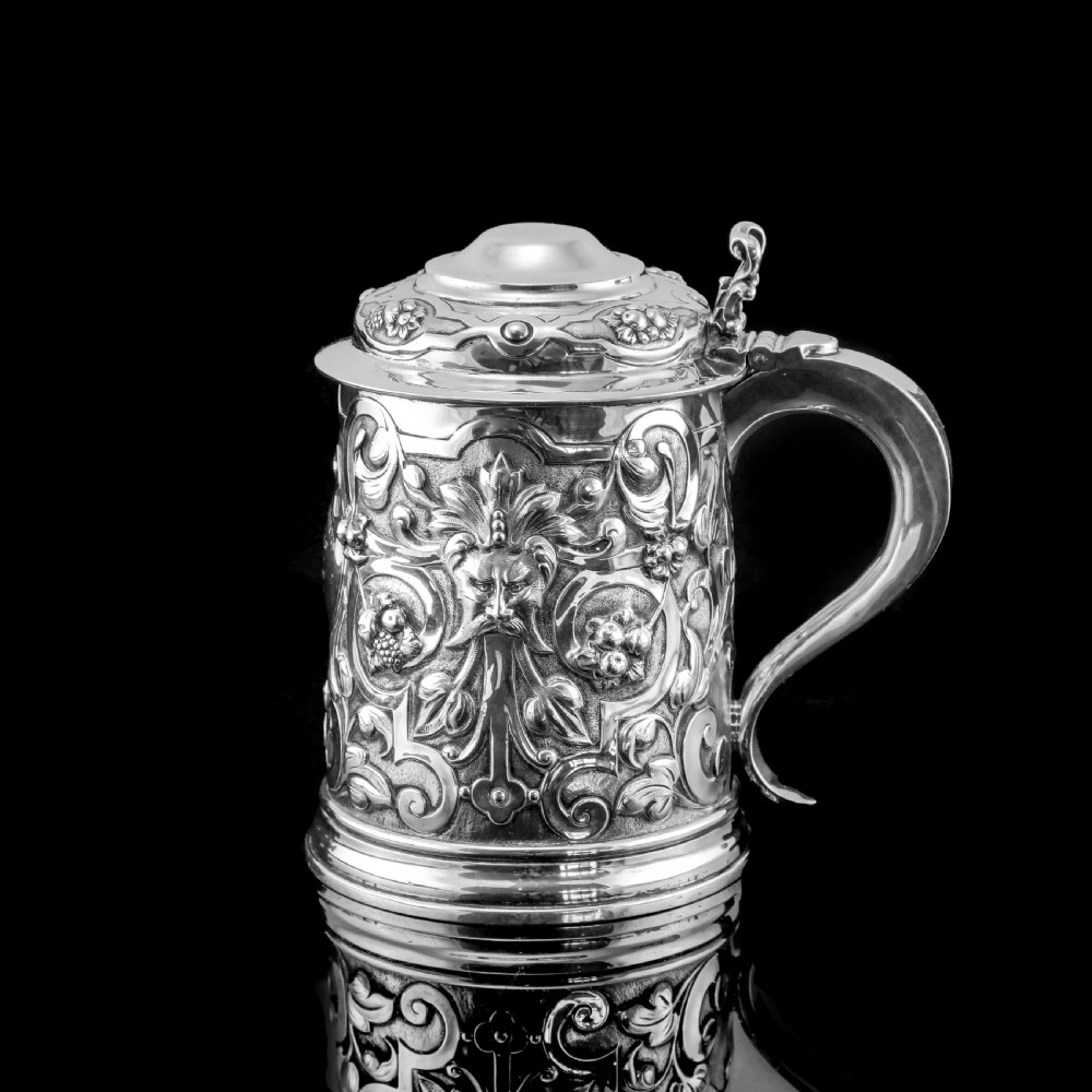 Antique Solid Sterling Silver Large Tankard with Royal Marines Officer Interest - Goldsmiths & Silversmiths Co 1900 View III