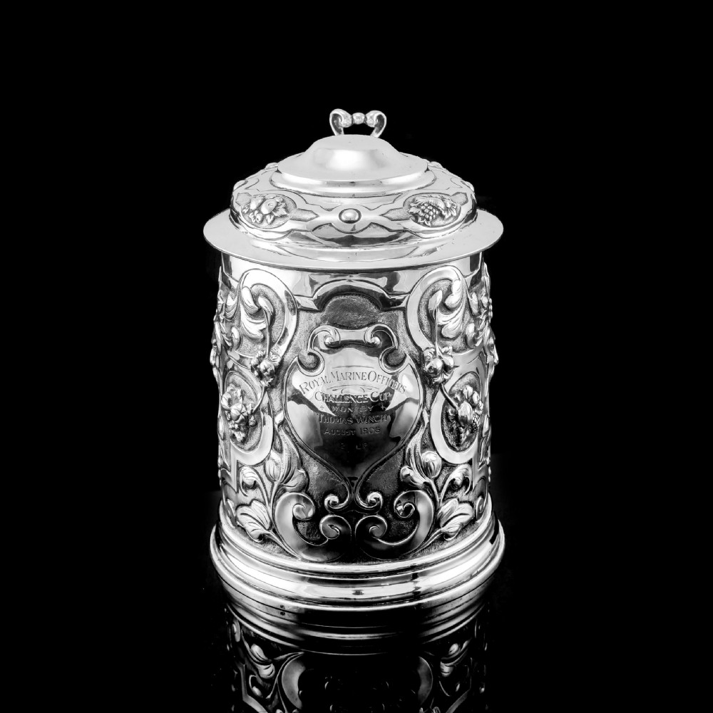 Antique Solid Sterling Silver Large Tankard with Royal Marines Officer Interest - Goldsmiths & Silversmiths Co 1900 View IV