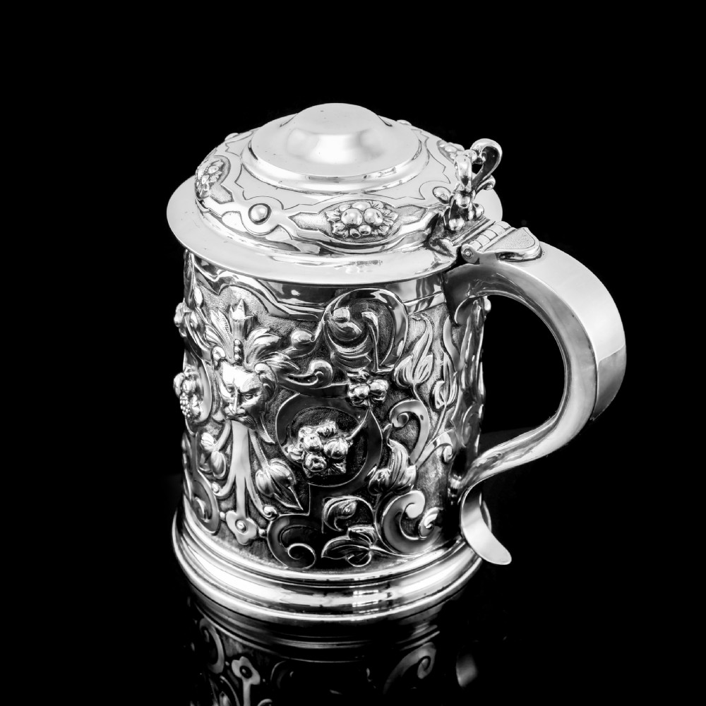 Antique Solid Sterling Silver Large Tankard with Royal Marines Officer Interest - Goldsmiths & Silversmiths Co 1900 View VII