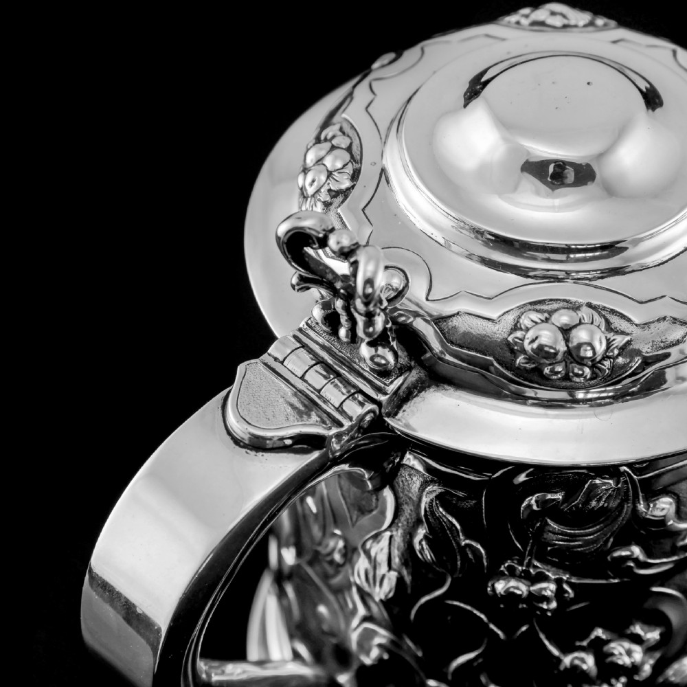 Antique Solid Sterling Silver Large Tankard with Royal Marines Officer Interest - Goldsmiths & Silversmiths Co 1900 View IX