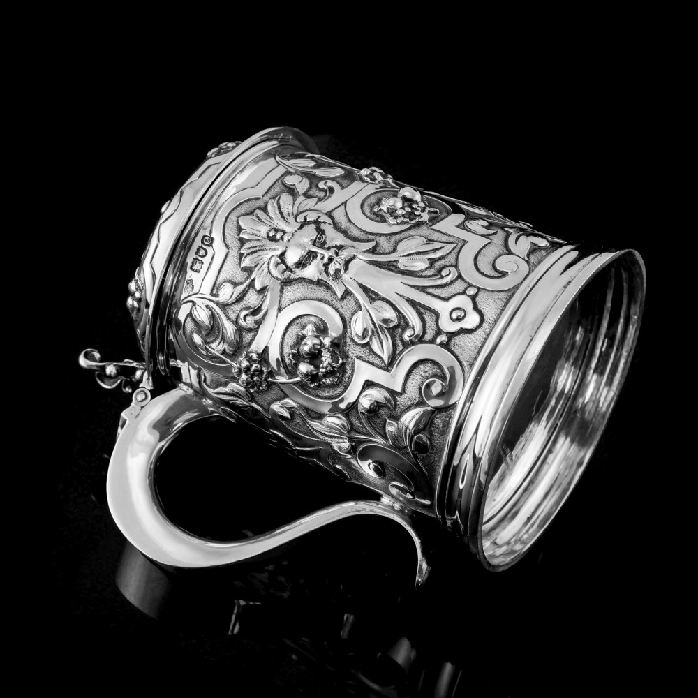 Antique Solid Sterling Silver Large Tankard with Royal Marines Officer Interest - Goldsmiths & Silversmiths Co 1900 View X