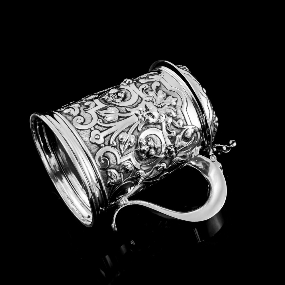 Antique Solid Sterling Silver Large Tankard with Royal Marines Officer Interest - Goldsmiths & Silversmiths Co 1900 View XII