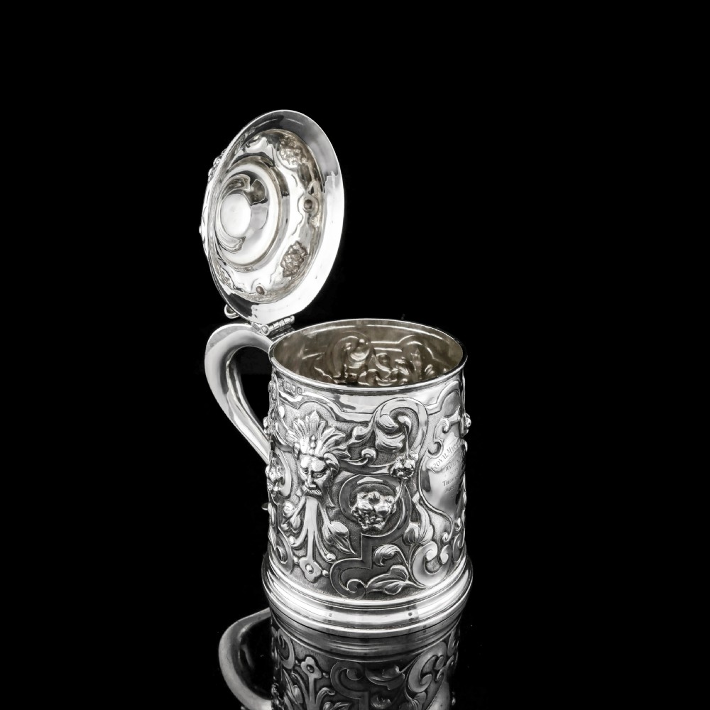 Antique Solid Sterling Silver Large Tankard with Royal Marines Officer Interest - Goldsmiths & Silversmiths Co 1900 View XIV