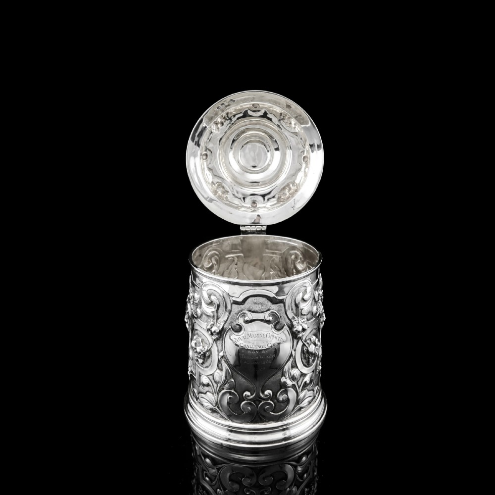 Antique Solid Sterling Silver Large Tankard with Royal Marines Officer Interest - Goldsmiths & Silversmiths Co 1900 View XV