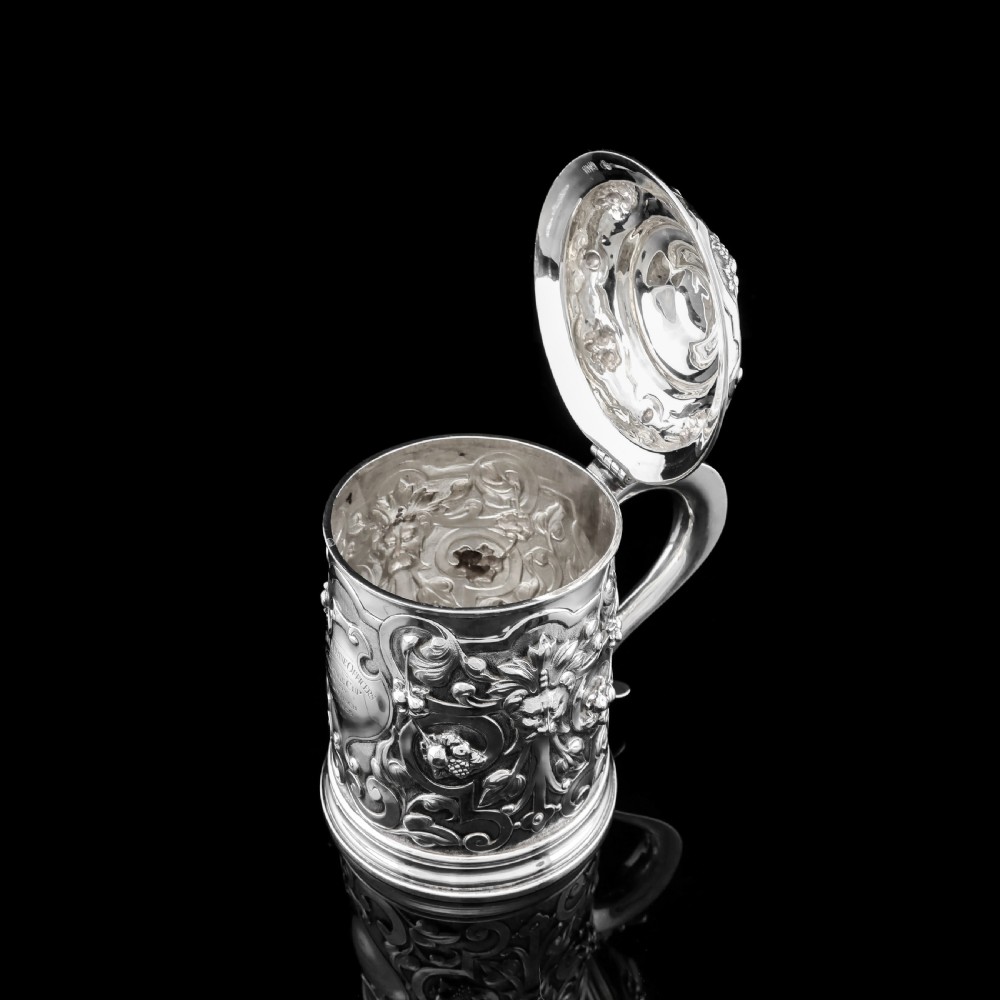 Antique Solid Sterling Silver Large Tankard with Royal Marines Officer Interest - Goldsmiths & Silversmiths Co 1900 View XVI