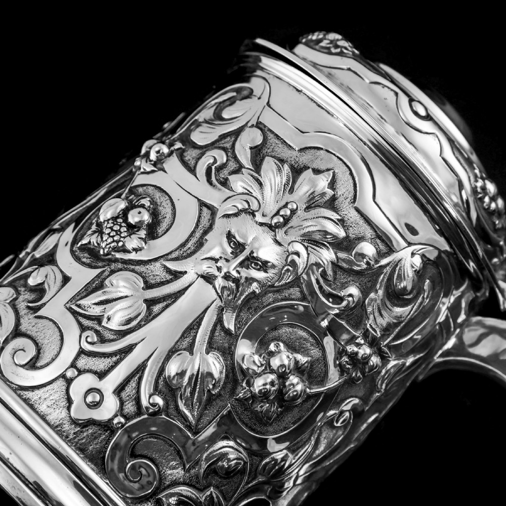 Antique Solid Sterling Silver Large Tankard with Royal Marines Officer Interest - Goldsmiths & Silversmiths Co 1900 View XVIII