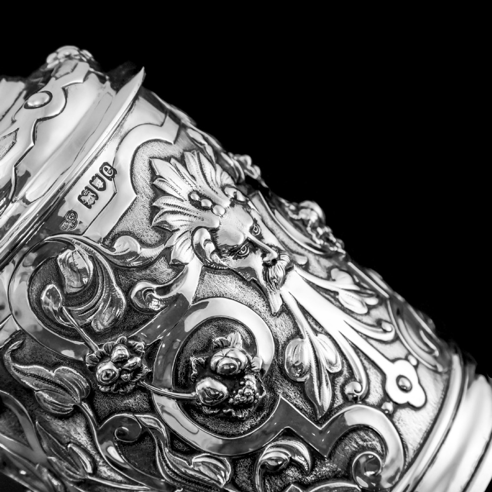 Antique Solid Sterling Silver Large Tankard with Royal Marines Officer Interest - Goldsmiths & Silversmiths Co 1900 View XIX