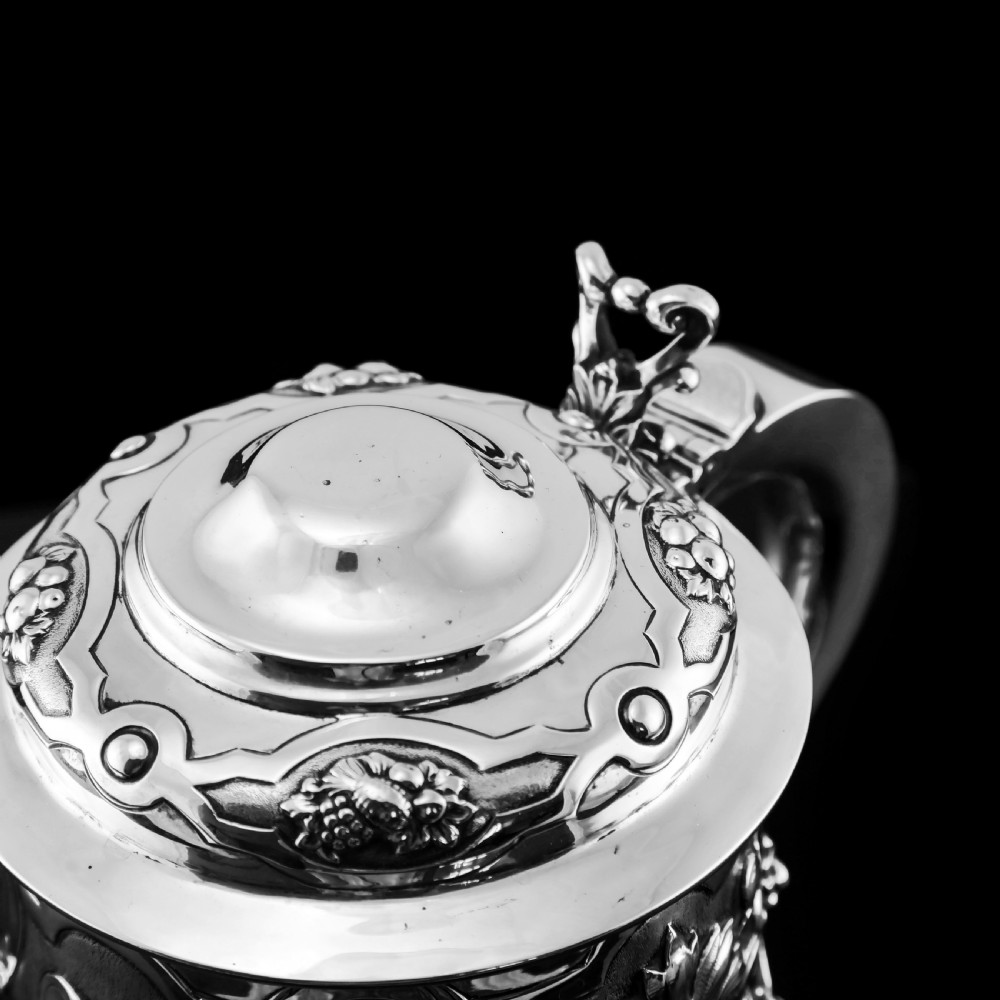 Antique Solid Sterling Silver Large Tankard with Royal Marines Officer Interest - Goldsmiths & Silversmiths Co 1900 View XXI