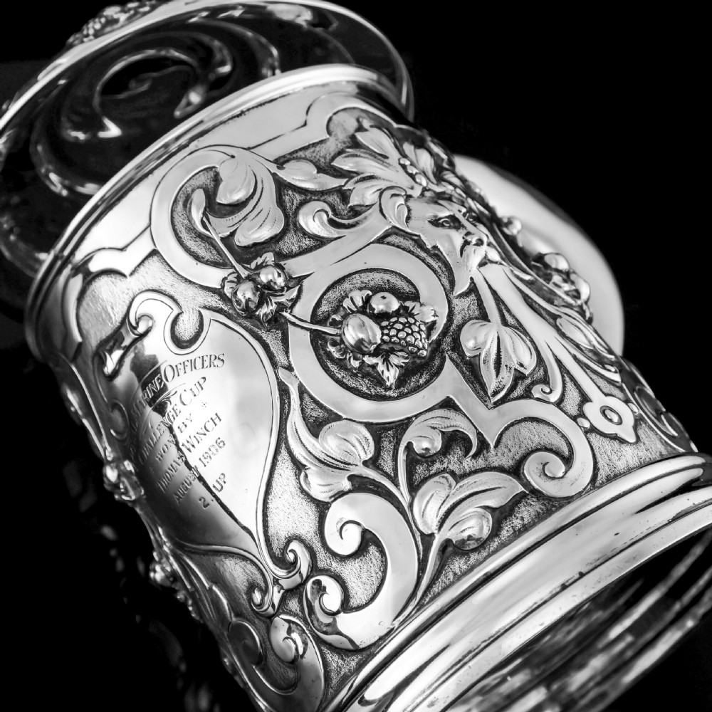 Antique Solid Sterling Silver Large Tankard with Royal Marines Officer Interest - Goldsmiths & Silversmiths Co 1900 View XXII