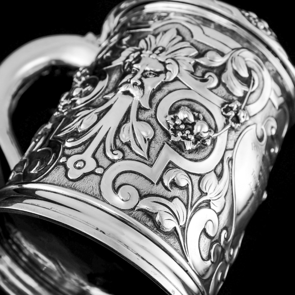 Antique Solid Sterling Silver Large Tankard with Royal Marines Officer Interest - Goldsmiths & Silversmiths Co 1900 View XXIII