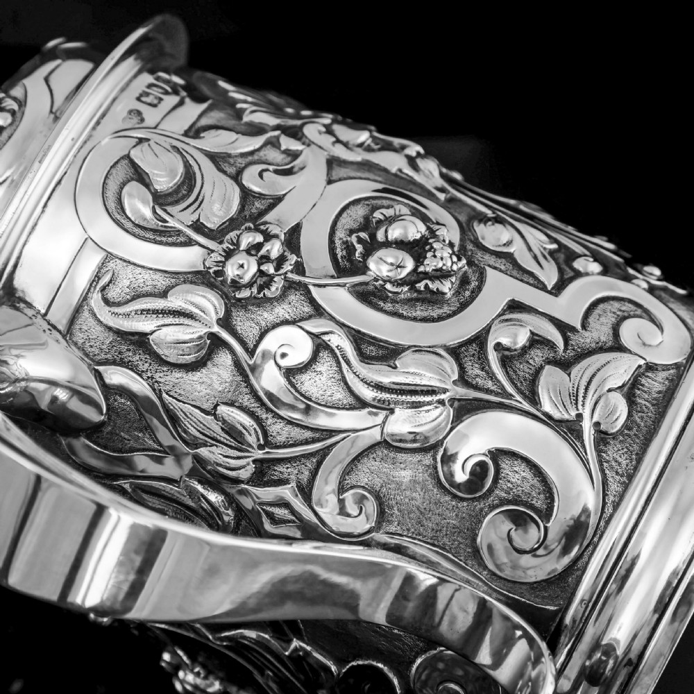 Antique Solid Sterling Silver Large Tankard with Royal Marines Officer Interest - Goldsmiths & Silversmiths Co 1900 View XXIV