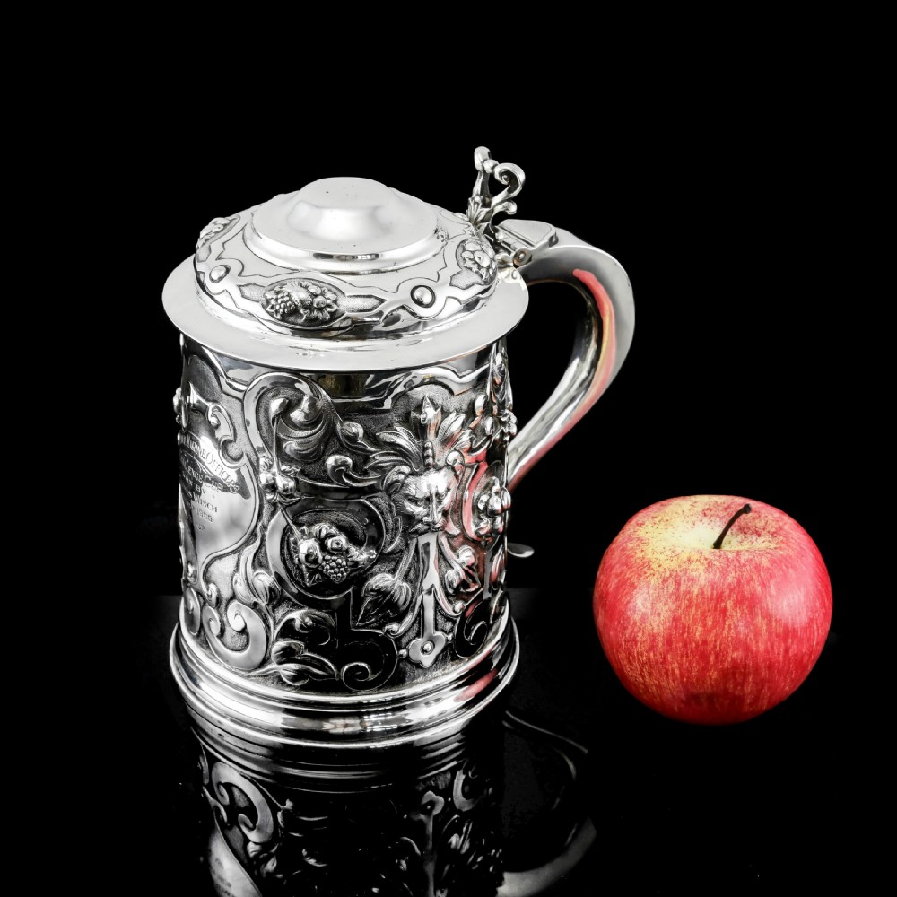 Antique Solid Sterling Silver Large Tankard with Royal Marines Officer Interest - Goldsmiths & Silversmiths Co 1900 View XXVII
