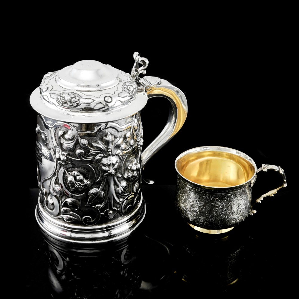 Antique Solid Sterling Silver Large Tankard with Royal Marines Officer Interest - Goldsmiths & Silversmiths Co 1900 View XXVIII