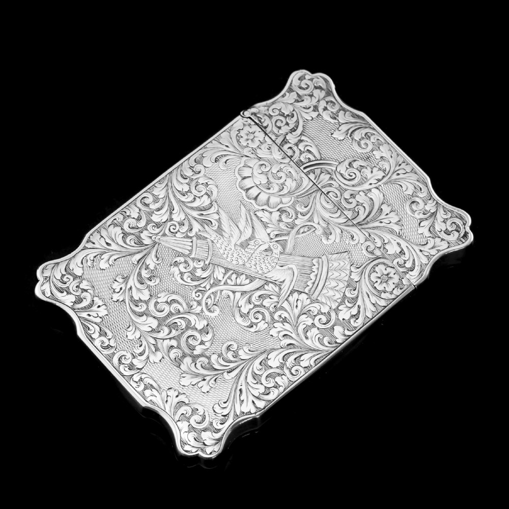 Antique Solid Silver Victorian Card Case with Stunning Engravings - Taylor & Perry 1840