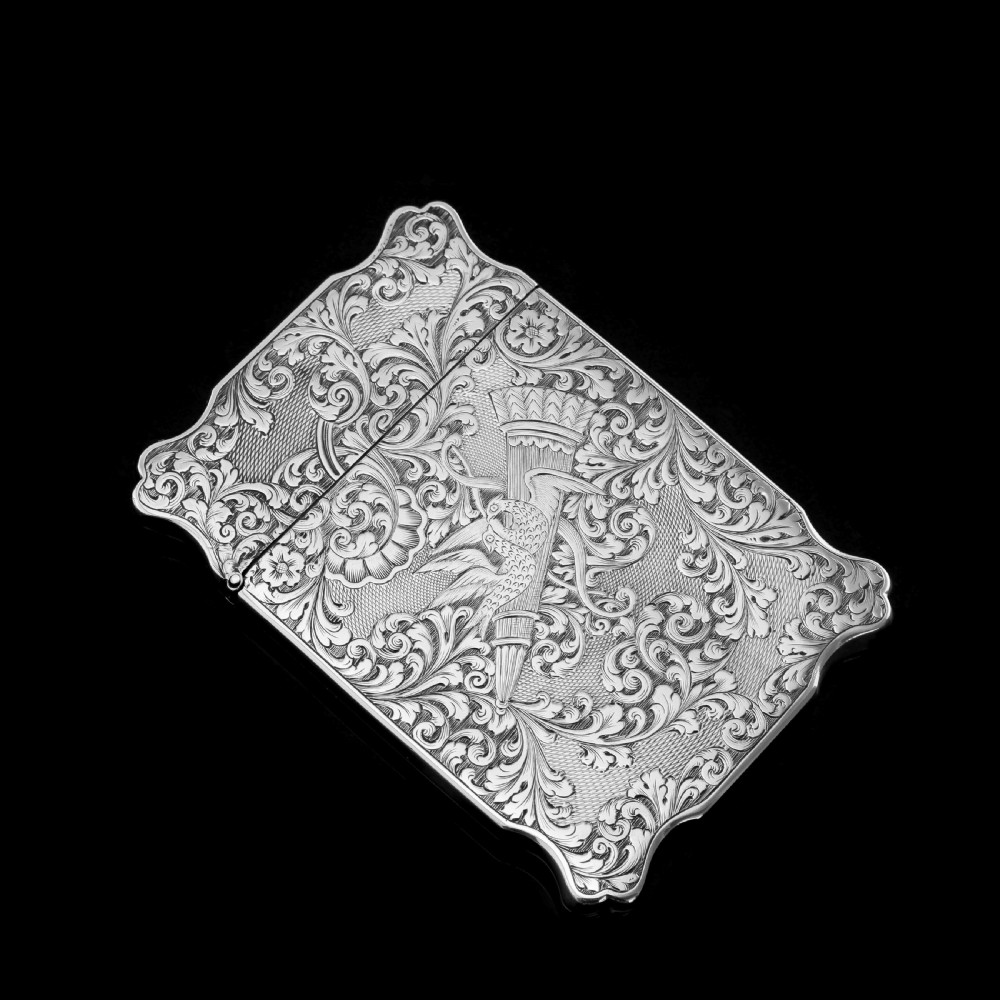 Antique Solid Silver Victorian Card Case with Stunning Engravings - Taylor & Perry 1840 View II