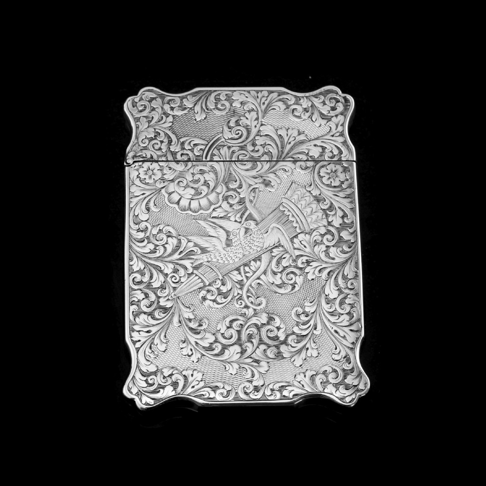 Antique Solid Silver Victorian Card Case with Stunning Engravings - Taylor & Perry 1840 View IV