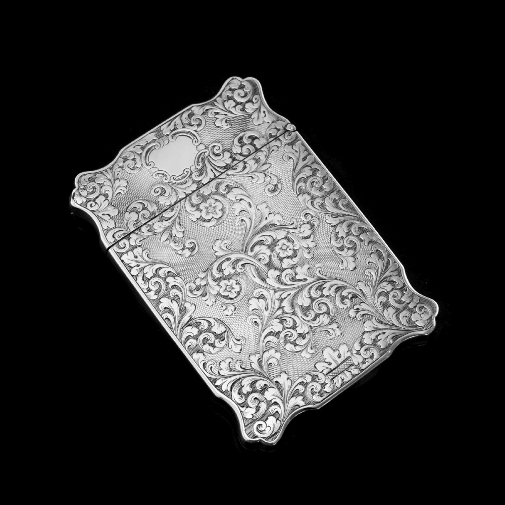 Antique Solid Silver Victorian Card Case with Stunning Engravings - Taylor & Perry 1840 View V
