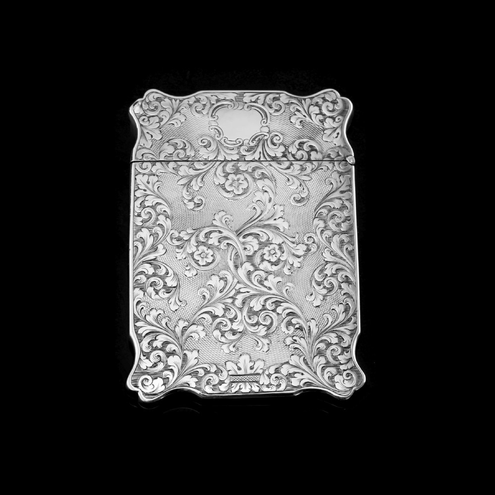 Antique Solid Silver Victorian Card Case with Stunning Engravings - Taylor & Perry 1840 View VII