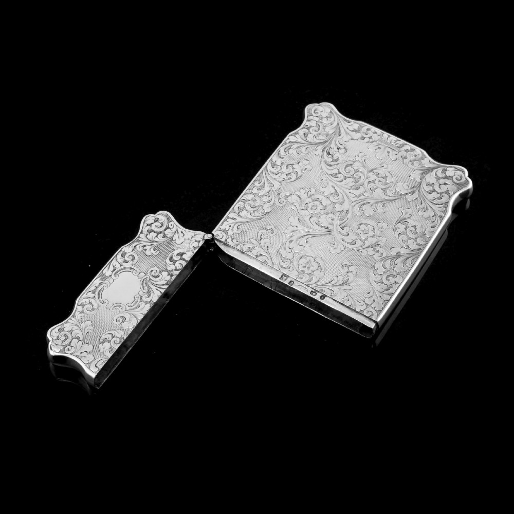 Antique Solid Silver Victorian Card Case with Stunning Engravings - Taylor & Perry 1840 View IX