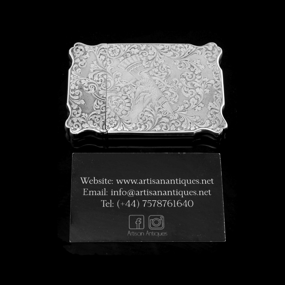 Antique Solid Silver Victorian Card Case with Stunning Engravings - Taylor & Perry 1840 View XI