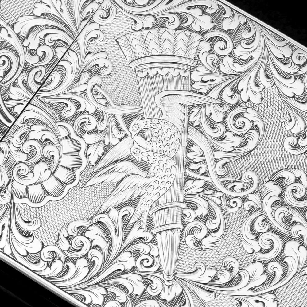 Antique Solid Silver Victorian Card Case with Stunning Engravings - Taylor & Perry 1840 View XIV