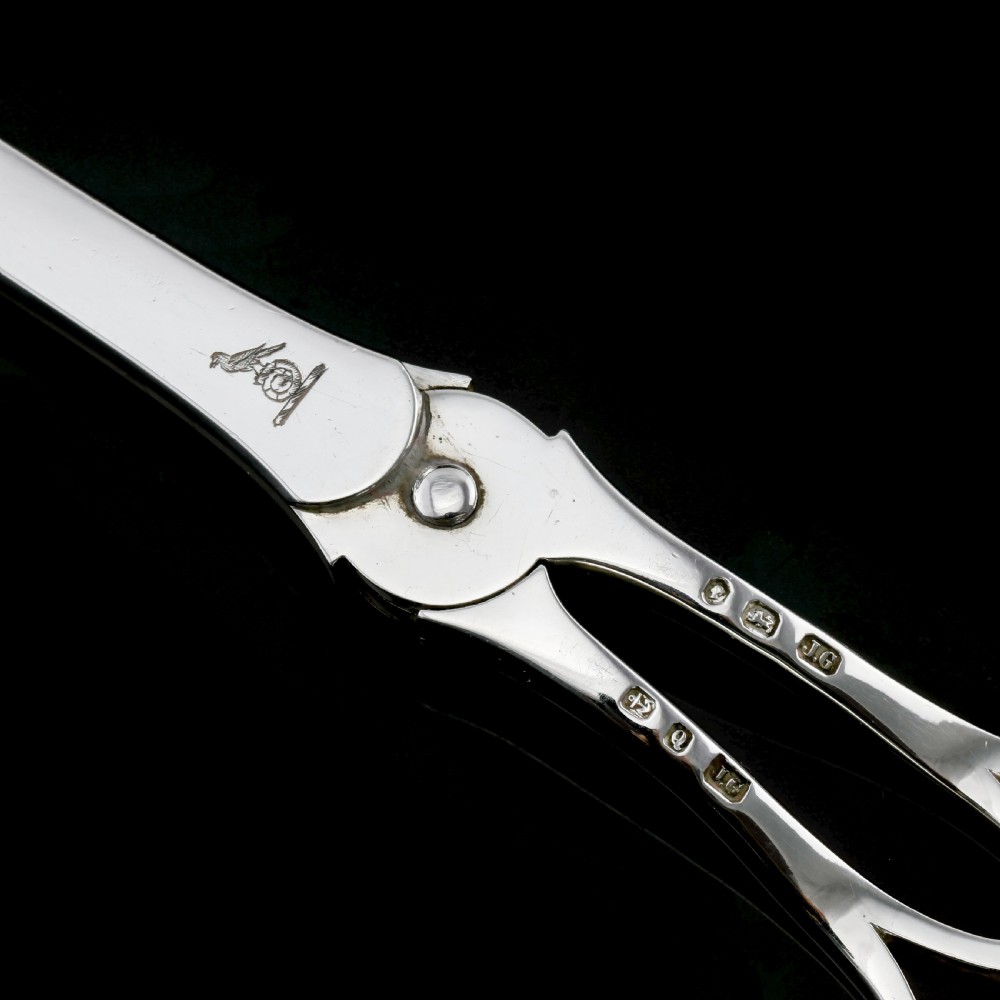 Antique Victorian Solid Silver Grape Scissors with Fine Engravings - John Gilbert 1865 View XIII