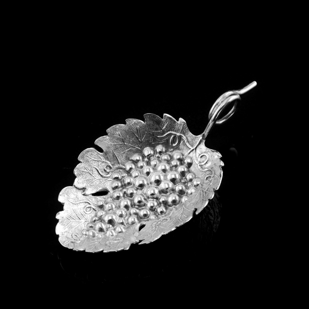 Antique Georgian Solid Silver Tea Caddy Spoon Vine Leaf Design - Joseph Willmore 1807