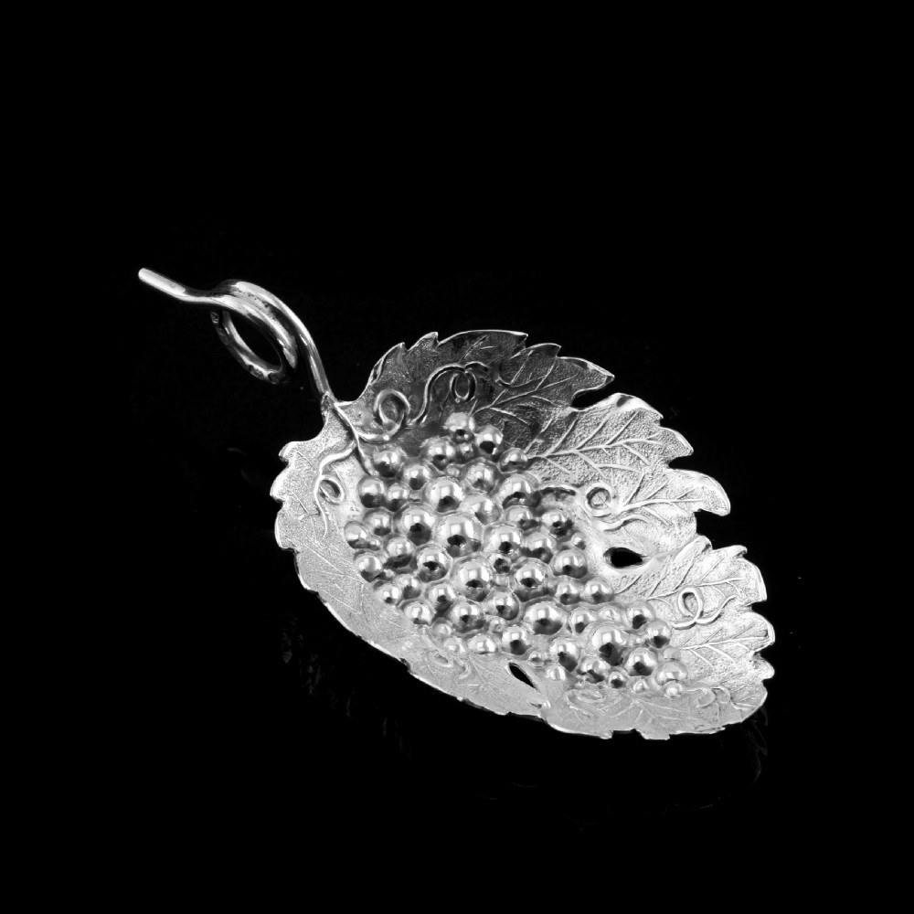 Antique Georgian Solid Silver Tea Caddy Spoon Vine Leaf Design - Joseph Willmore 1807 View III