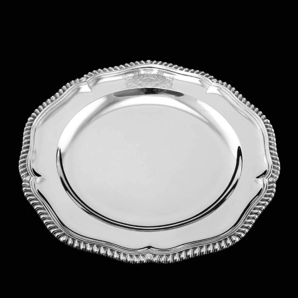 Antique Solid Silver Dish with Coat of Arms for Michael Bass, 1st Baron Burton - Garrard 1888 View II