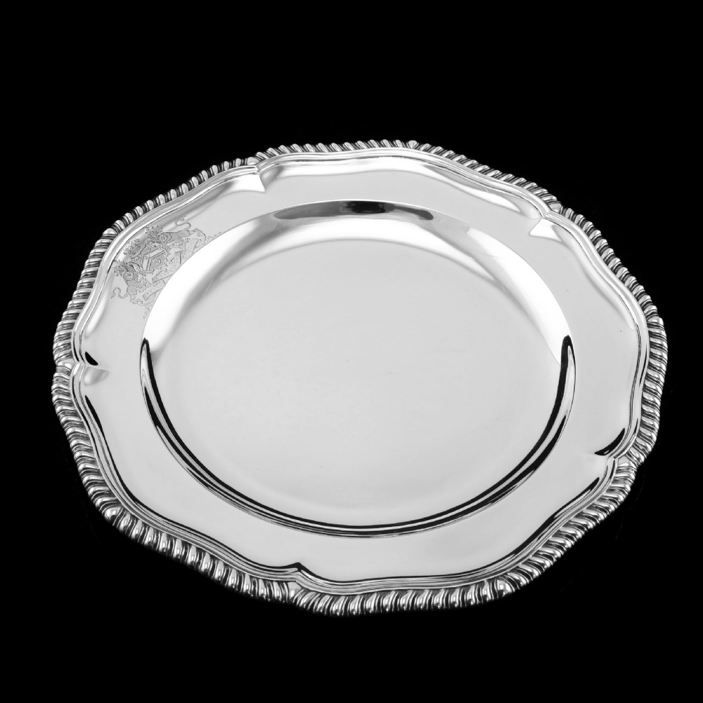 Antique Solid Silver Dish with Coat of Arms for Michael Bass, 1st Baron Burton - Garrard 1888 View III