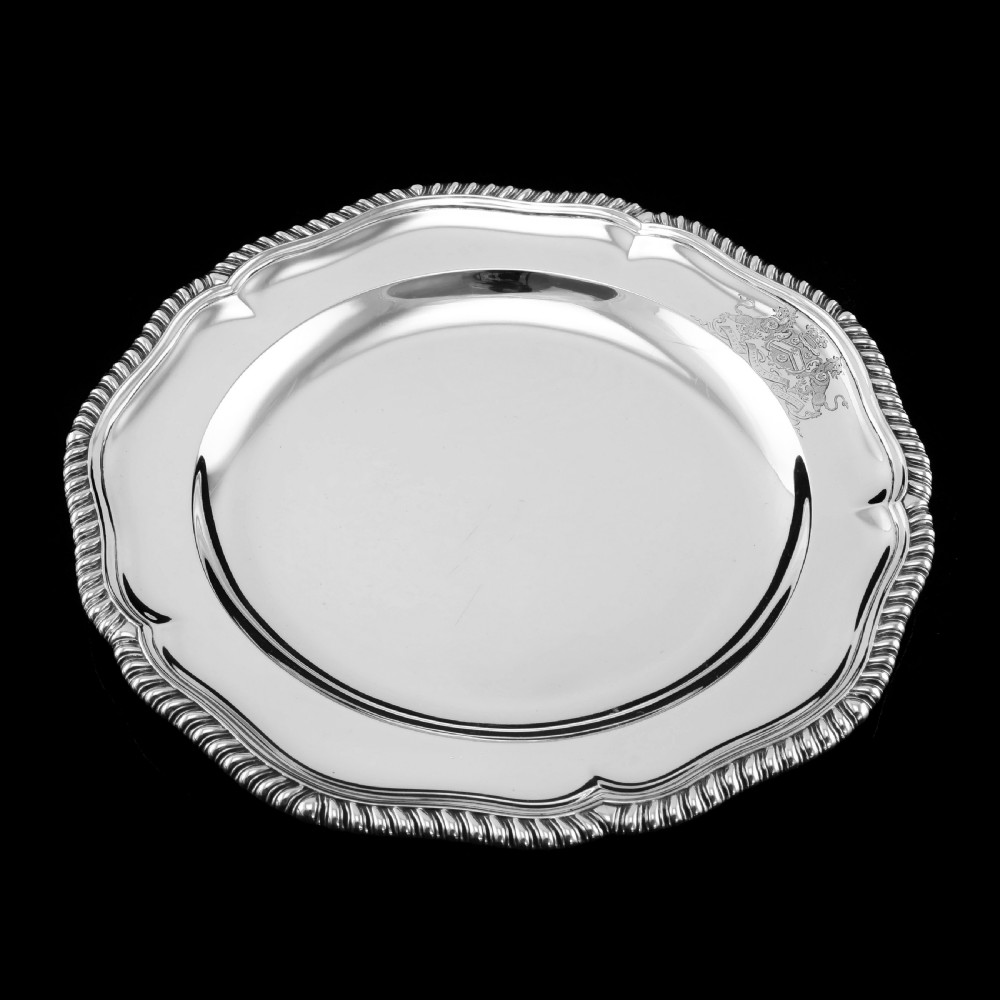 Antique Solid Silver Dish with Coat of Arms for Michael Bass, 1st Baron Burton - Garrard 1888 View IV
