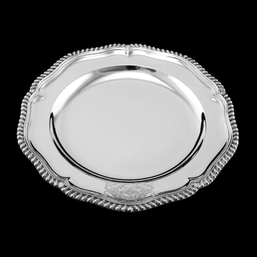 Antique Solid Silver Dish with Coat of Arms for Michael Bass, 1st Baron Burton - Garrard 1888 View V
