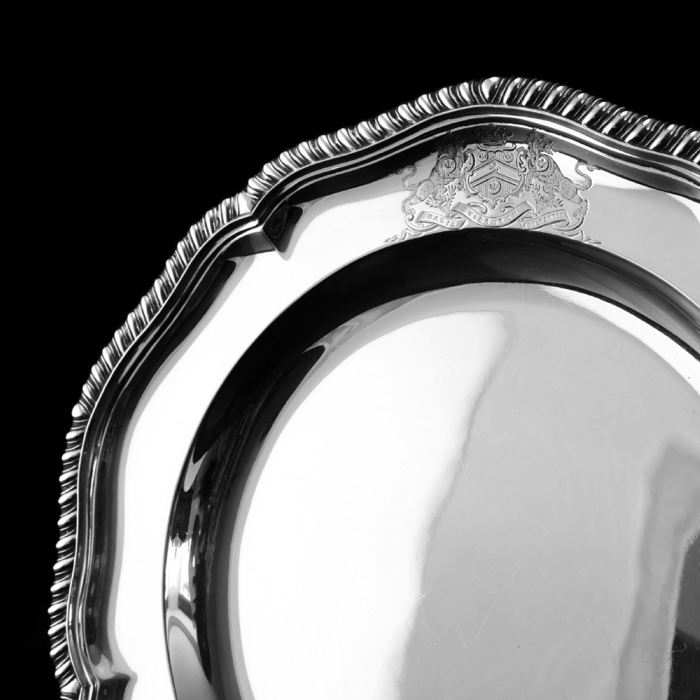 Antique Solid Silver Dish with Coat of Arms for Michael Bass, 1st Baron Burton - Garrard 1888 View XI