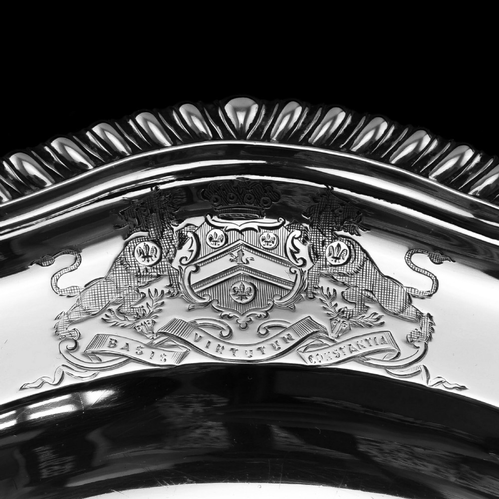Antique Solid Silver Dish with Coat of Arms for Michael Bass, 1st Baron Burton - Garrard 1888 View XIV