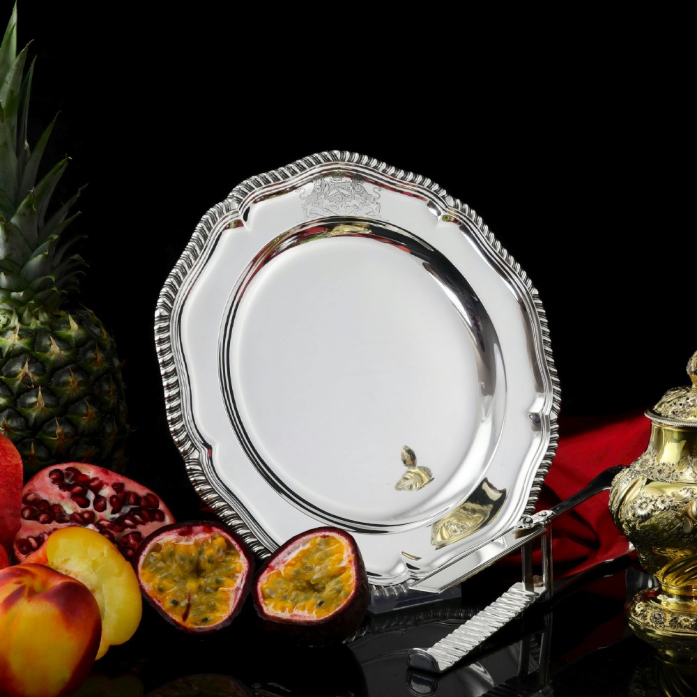 Antique Solid Silver Dish with Coat of Arms for Michael Bass, 1st Baron Burton - Garrard 1888 View XXIII
