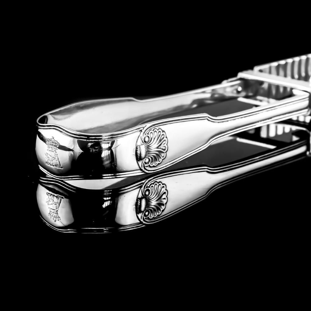 Antique Solid Silver Georgian Asparagus Tongs, Leveson-Gower/Sutherland Crest - 1820 View XV