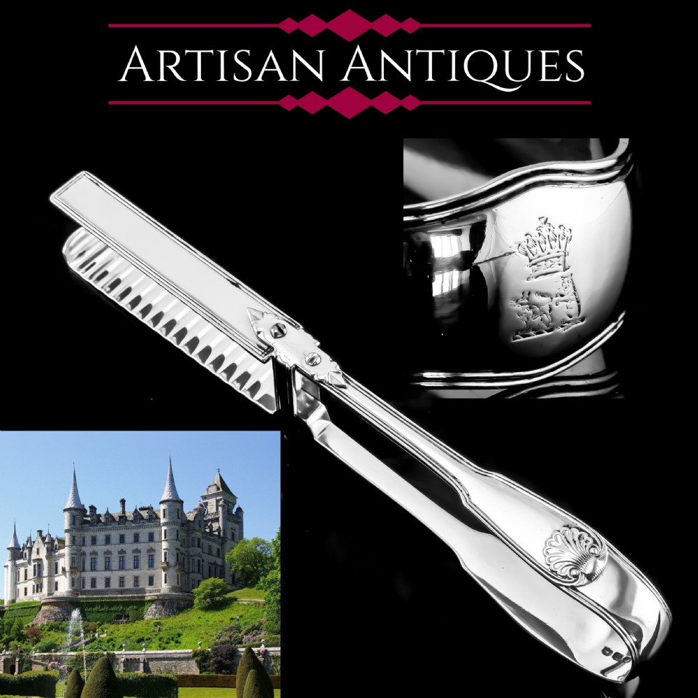Antique Solid Silver Georgian Asparagus Tongs, Leveson-Gower/Sutherland Crest - 1820 View XXII