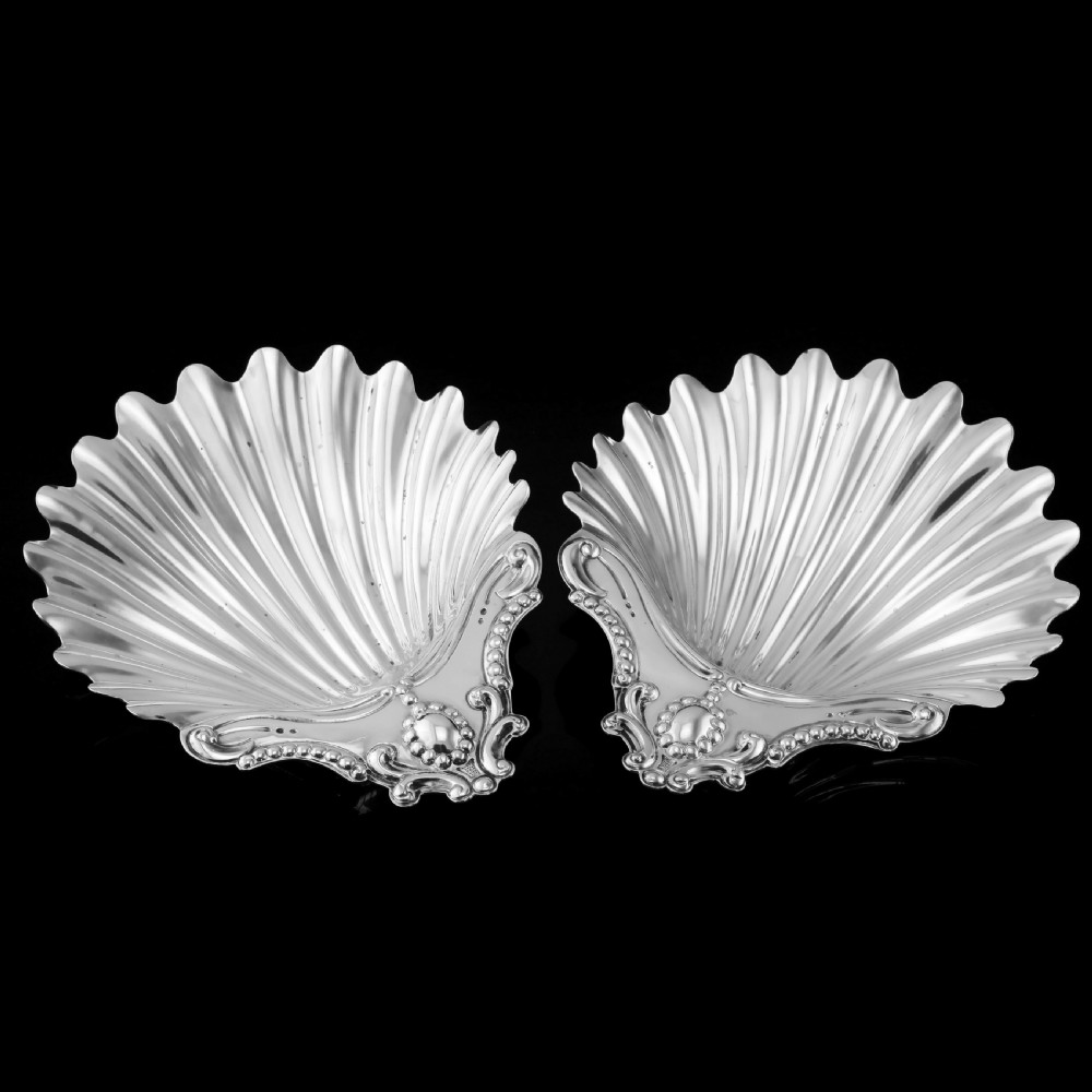 Antique Victorian Solid Silver Pair of Butter Dishes, Shell Design - Josiah Williams & Co 1894 View VII