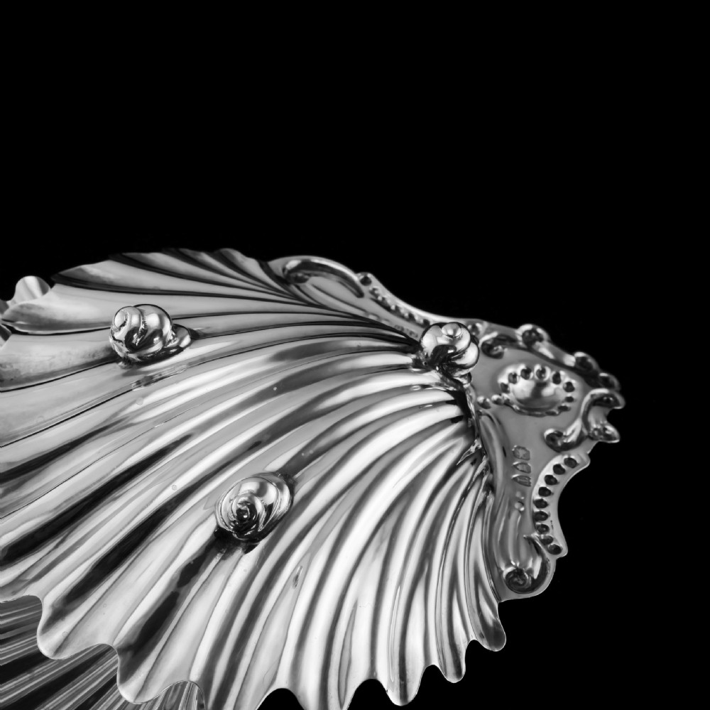 Antique Victorian Solid Silver Pair of Butter Dishes, Shell Design - Josiah Williams & Co 1894 View VIII