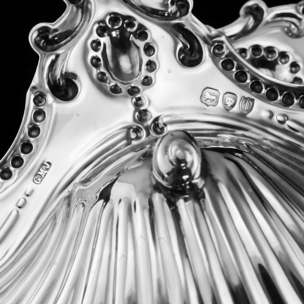 Antique Victorian Solid Silver Pair of Butter Dishes, Shell Design - Josiah Williams & Co 1894 View IX