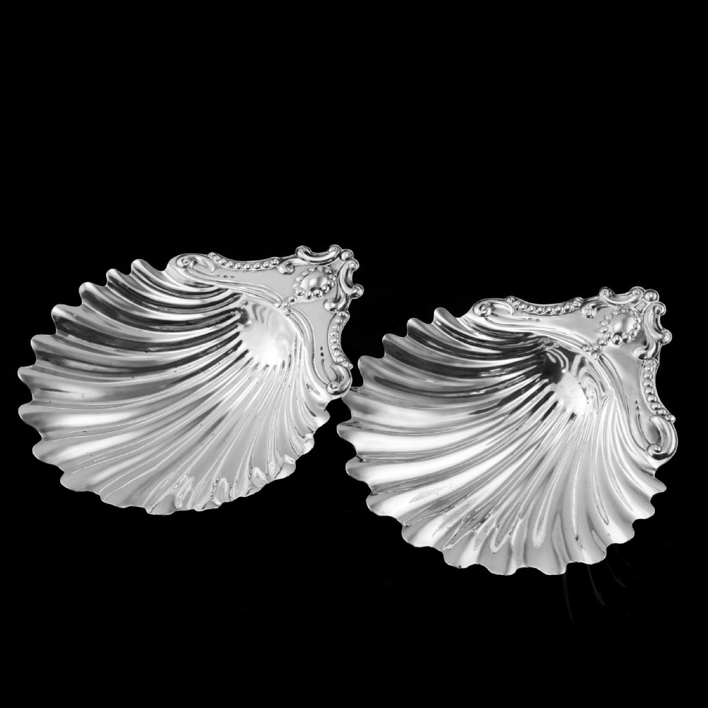 Antique Victorian Solid Silver Pair of Butter Dishes, Shell Design - Josiah Williams & Co 1894 View XI