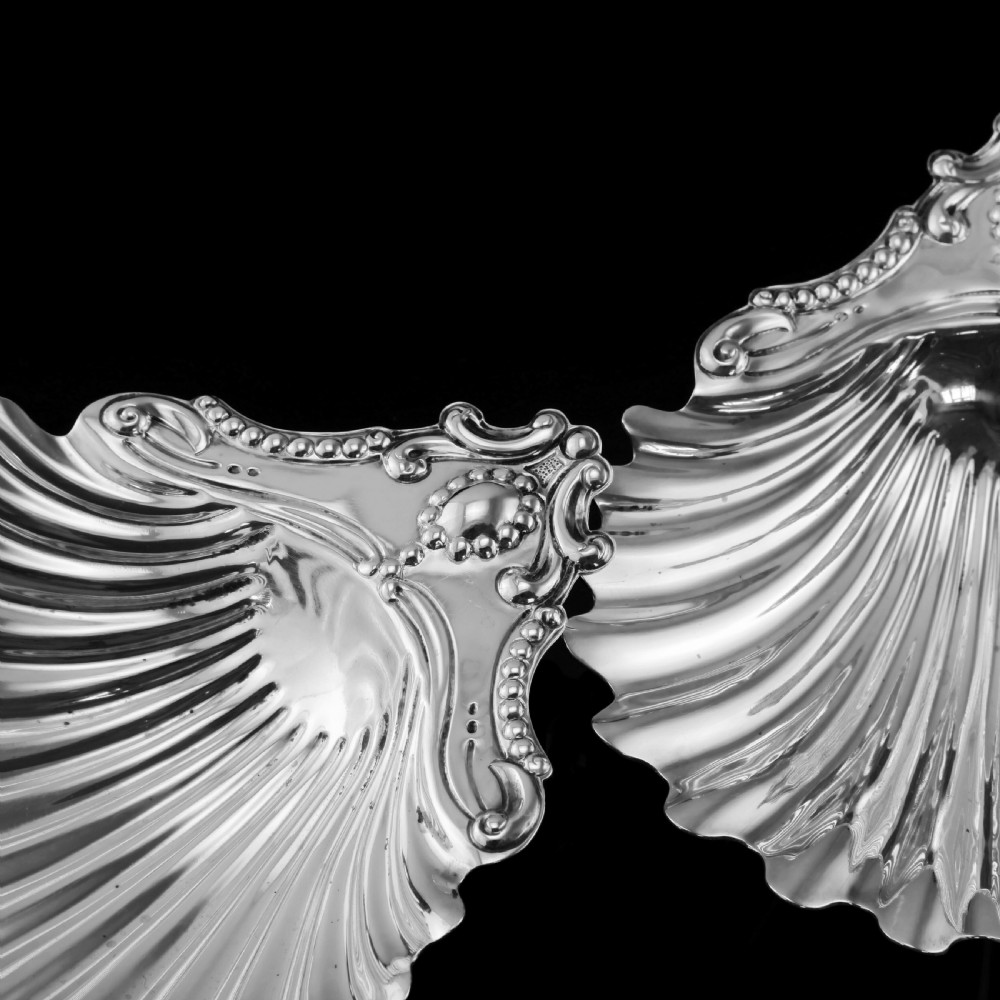 Antique Victorian Solid Silver Pair of Butter Dishes, Shell Design - Josiah Williams & Co 1894 View XII