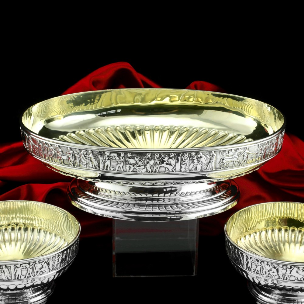 Antique English Large Solid Silver Bowls, Set of 3 with Roman Frieze - Elkington & Co 1895 View III