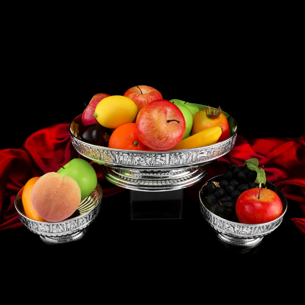 Antique English Large Solid Silver Bowls, Set of 3 with Roman Frieze - Elkington & Co 1895 View VII