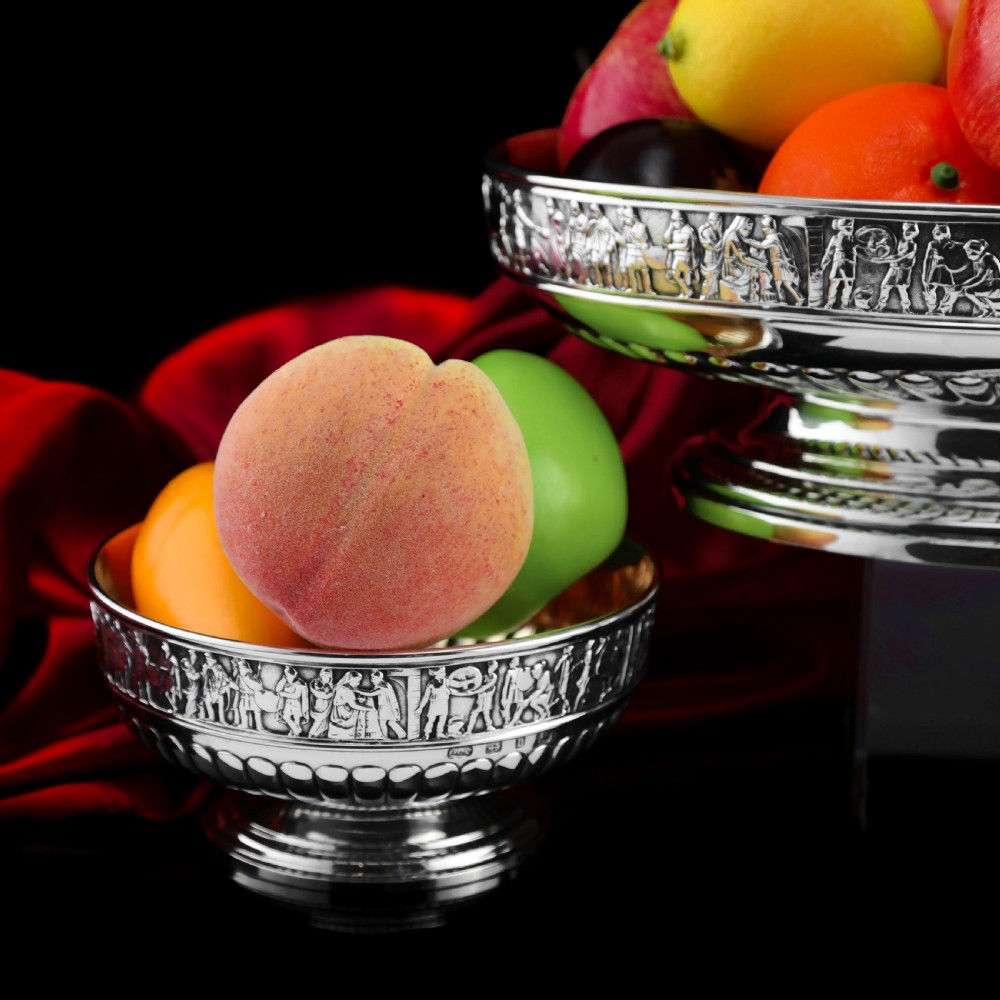 Antique English Large Solid Silver Bowls, Set of 3 with Roman Frieze - Elkington & Co 1895 View VIII