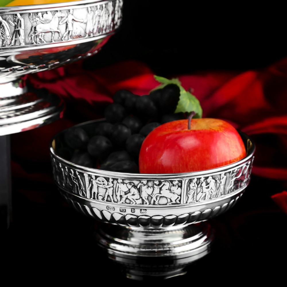 Antique English Large Solid Silver Bowls, Set of 3 with Roman Frieze - Elkington & Co 1895 View IX