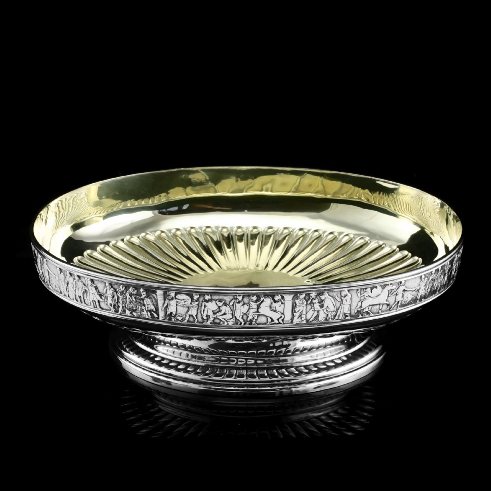 Antique English Large Solid Silver Bowls, Set of 3 with Roman Frieze - Elkington & Co 1895 View XI